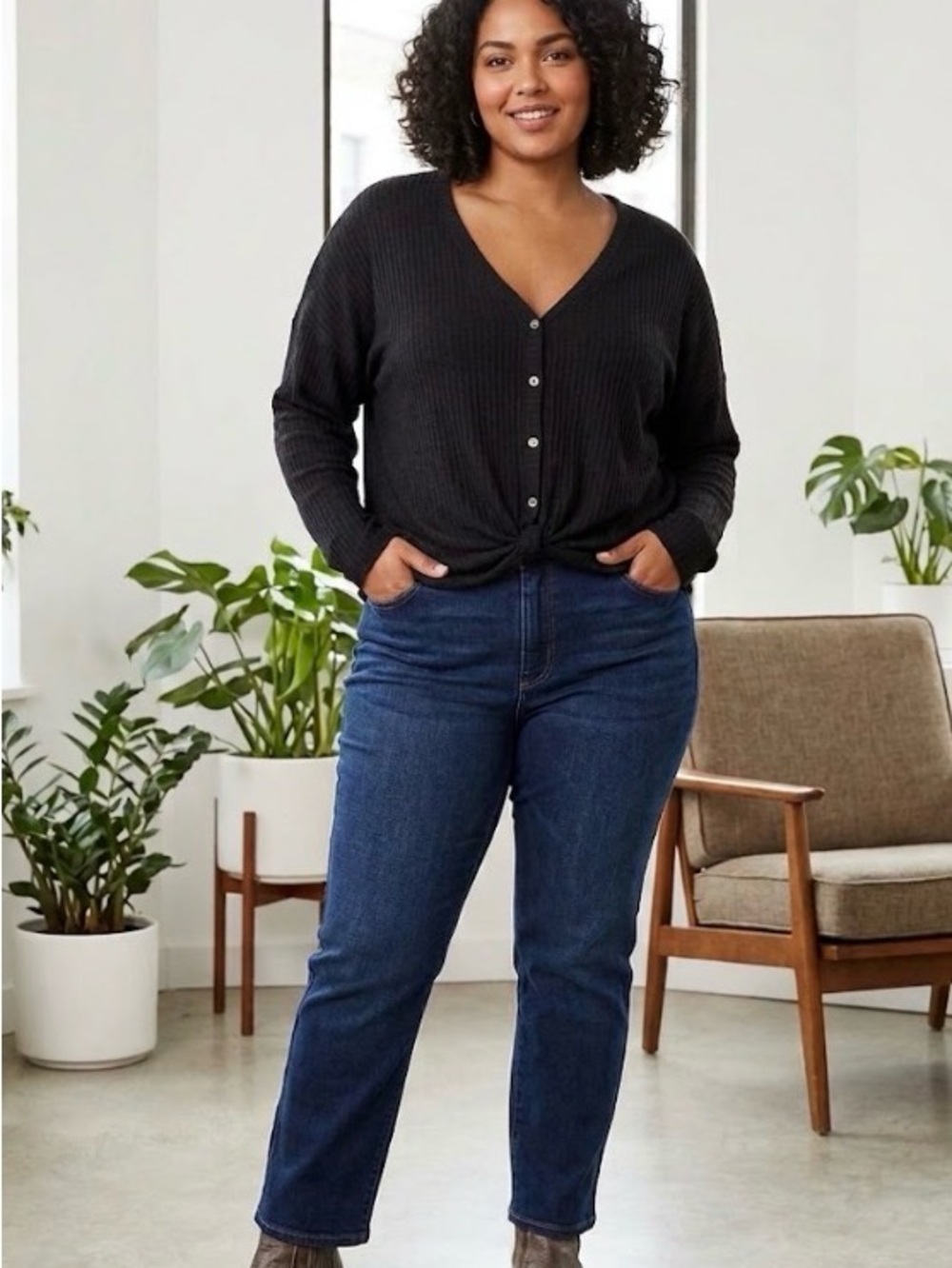 Mudd V-Neck Waffle Top